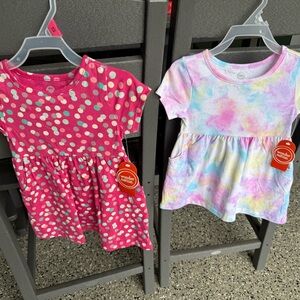Wonder Nation Pink Polka Dot and Pastel Tie-Dye Kids Dresses